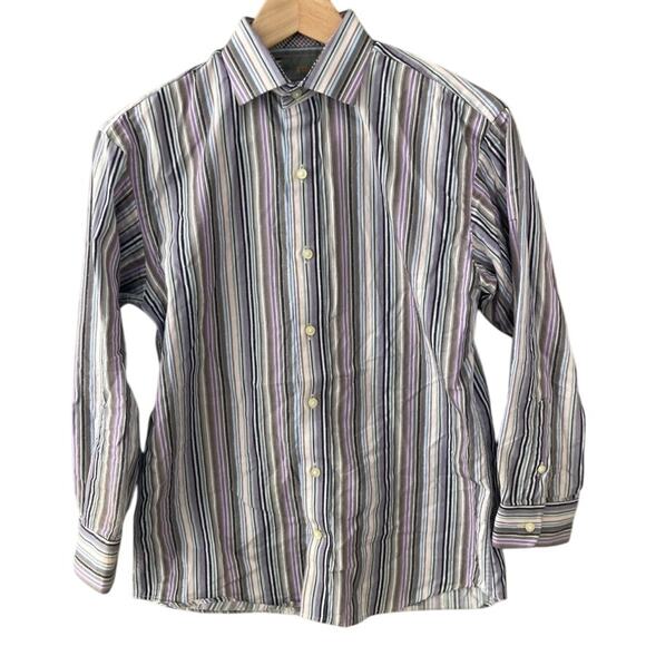 Thomas Dean Speckled Stripe Button Down Shirt - Purple Black Grey - Medium 10/12 - Picture 1 of 6